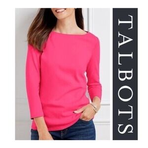 Talbots 100% Pima Cotton 3/4 Sleeve Coral Pink Bateau Neck Tee Top Size 2XP